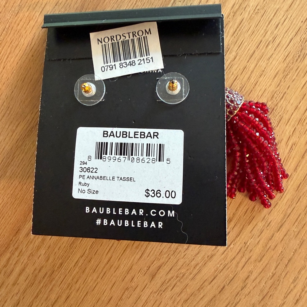 NWT Baublebar Annabelle Red Tassel Drop Earrings - Gold Accent - Picture 3 of 5